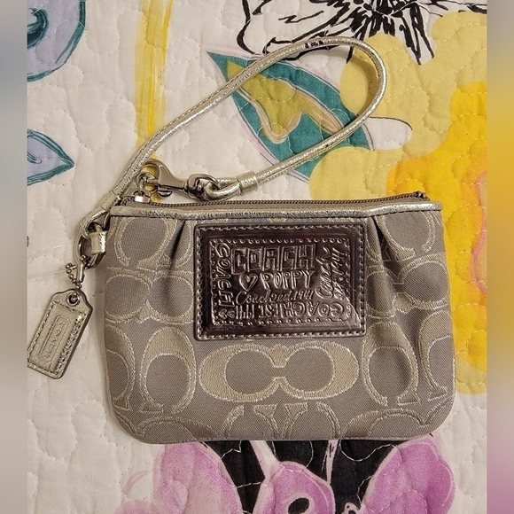 Coach Handbags - Coach "Poppy" Wristlet with Distress Silver Metallic Details